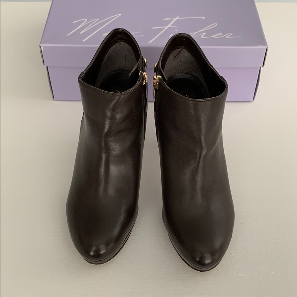 Marc Fisher Brown Leather Heeled Booties - Picture 2 of 7
